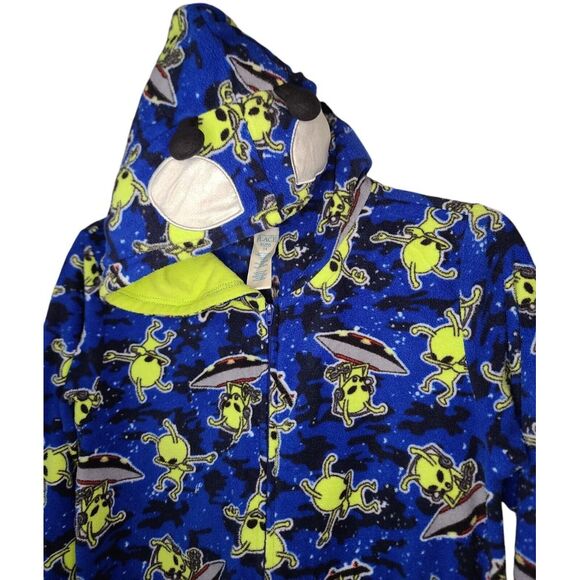 Children's Place Alien UFO Print Fleece Pajama Jumpsuit One Piece Sleepwear - Picture 4 of 6